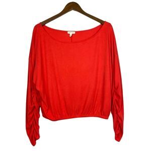 Silence + Noise | Urban Outfitters Orange Ruched Long Sleeve Ribbed Crop Shirt